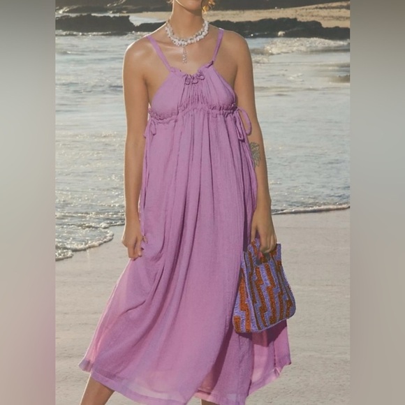 FREE PEOPLE Gauzy Cotton Lightweight Flowy C’est Bon Midi Dress Size Small - Picture 1 of 15